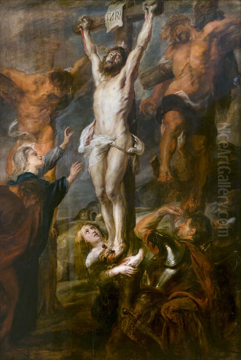 Christ between the two thievesFrancais:Le Christ entre les deux larrons Oil Painting by (studio of) Rubens, Peter Paul