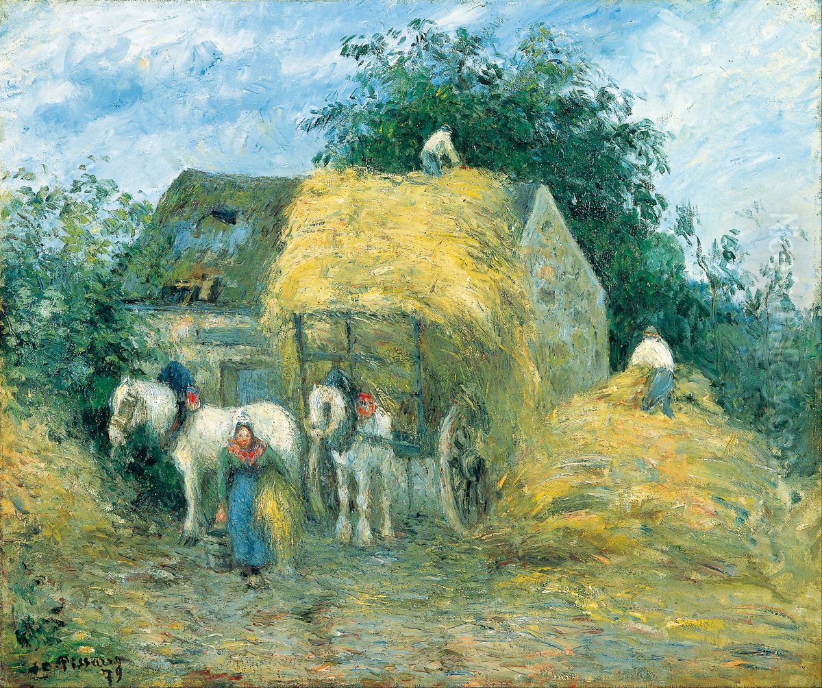 The Hay Cart, Montfoucault Oil Painting by Camille Pissarro
