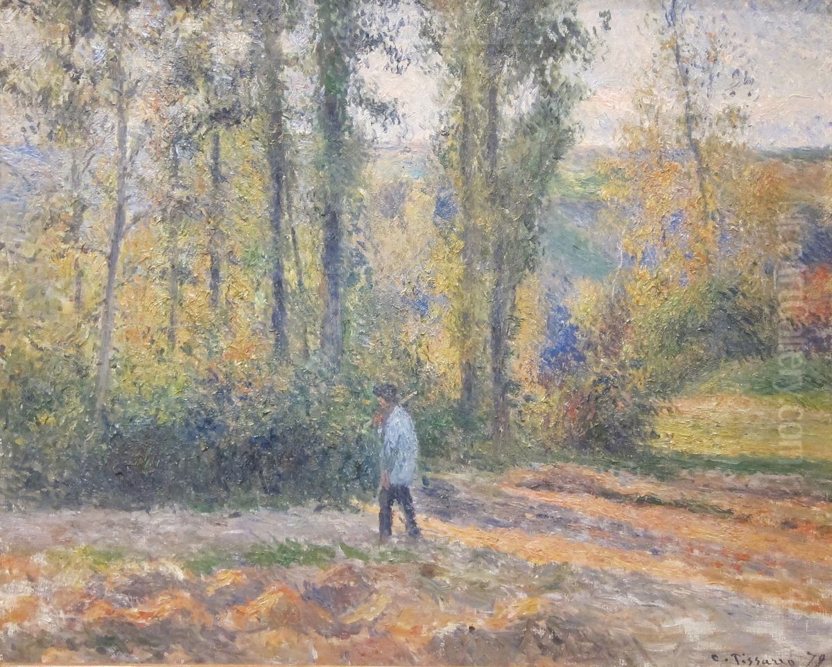Hunter in a Landscape near Pontoise Oil Painting by Camille Pissarro