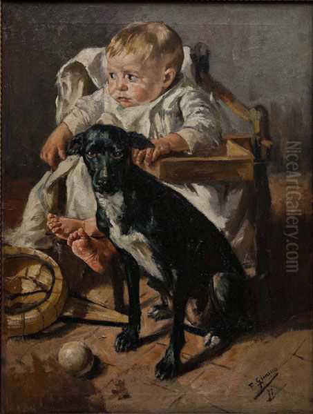 The little one and the good companion Oil Painting by Francisco Gimeno Arasa
