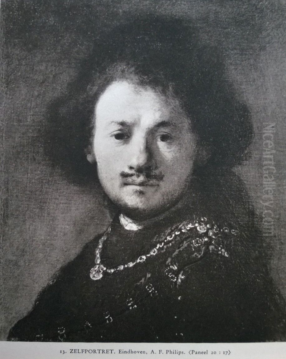 Self-Portrait with gold chain and moustache Oil Painting by Rembrandt
