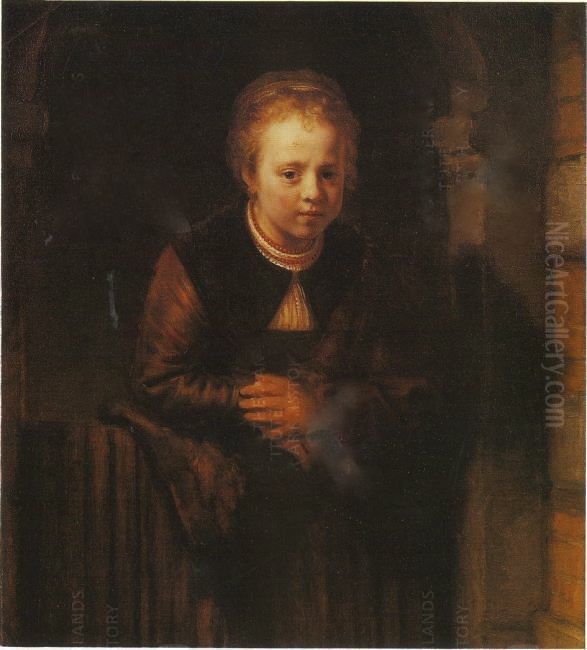 Girl at an open door Oil Painting by Samuel Van Hoogstraten