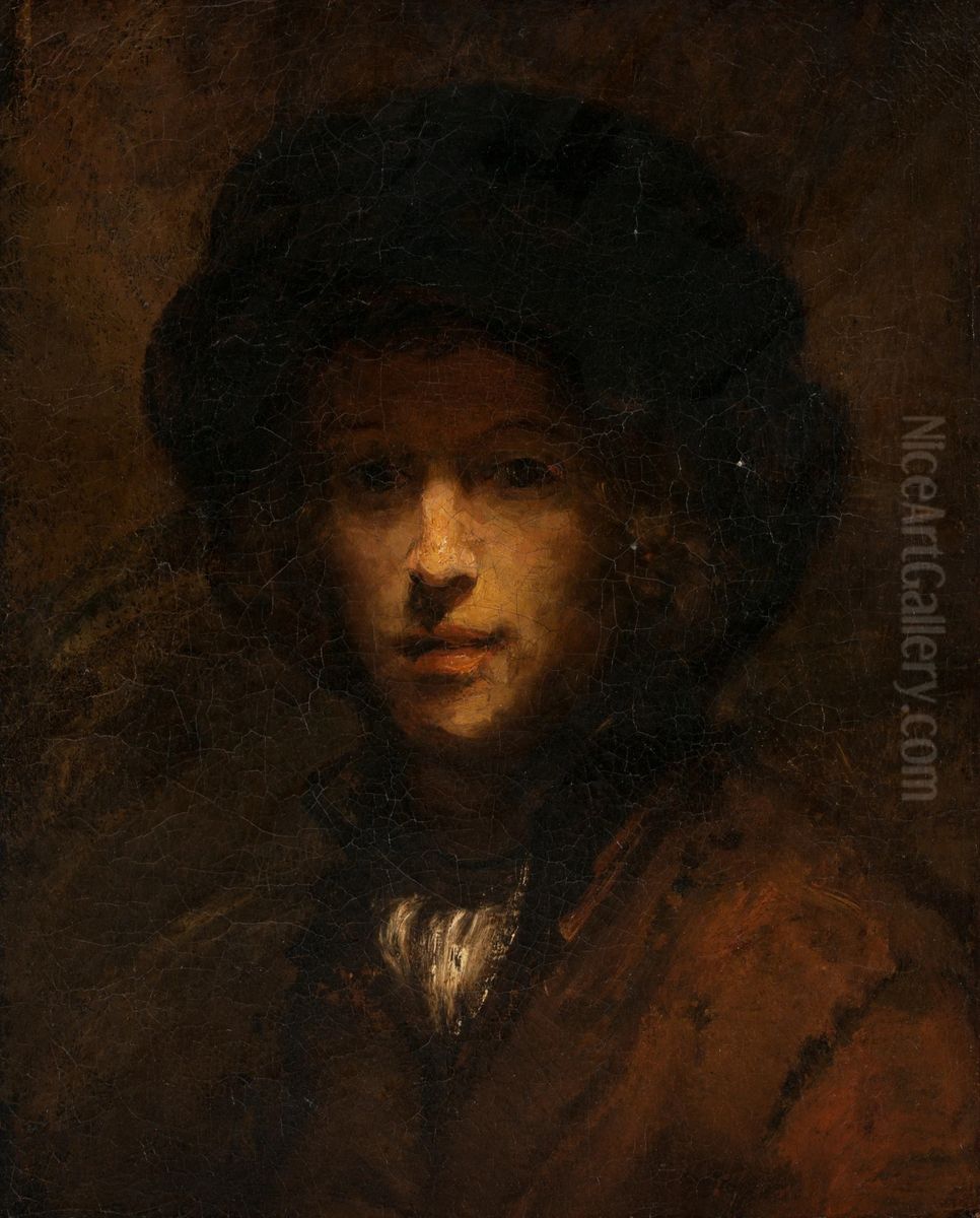 Bust of a young man Oil Painting by Rembrandtor follower