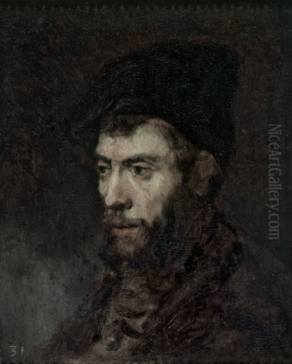 Man in a Beret looking Left Oil Painting by Rembrandt