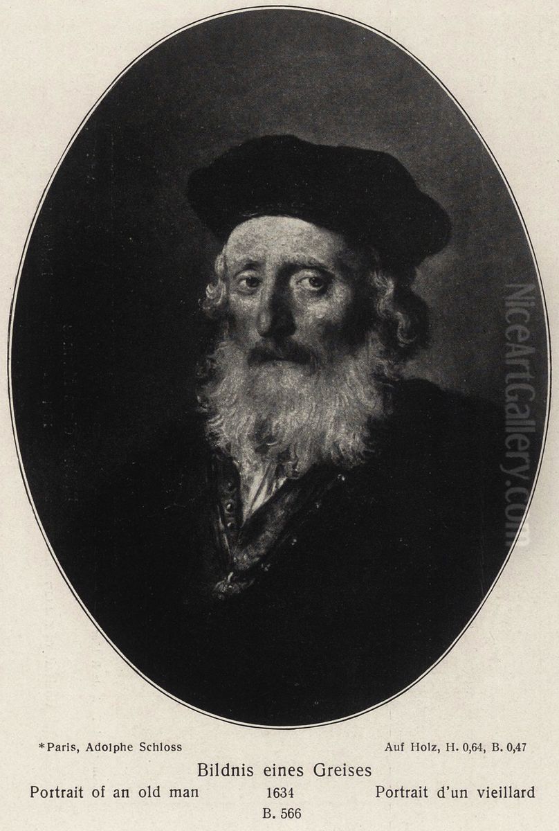 Oval Portrait of a Bearded Old Man Oil Painting by Rembrandt