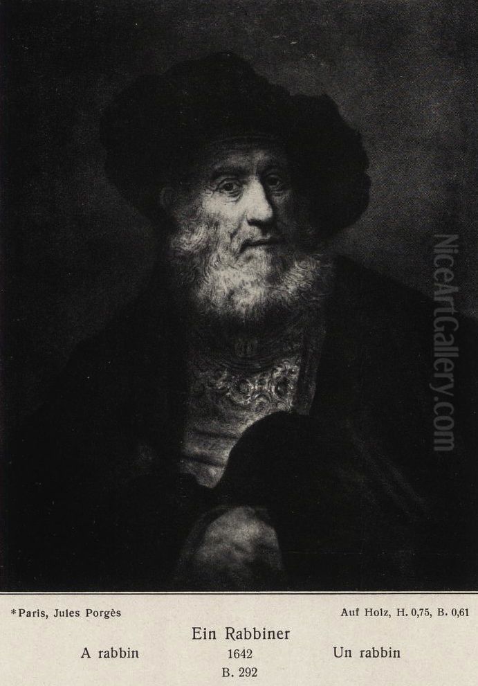 Old man with beard and beret and hand in his cloak Oil Painting by Rembrandt