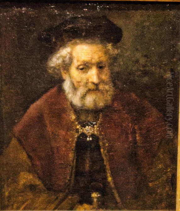 Old man with a beard and beret Oil Painting by Rembrandt