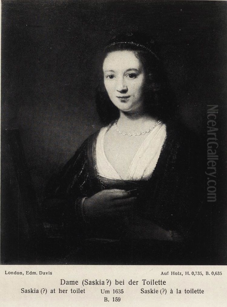 Saskia before a mirror Oil Painting by Rembrandt