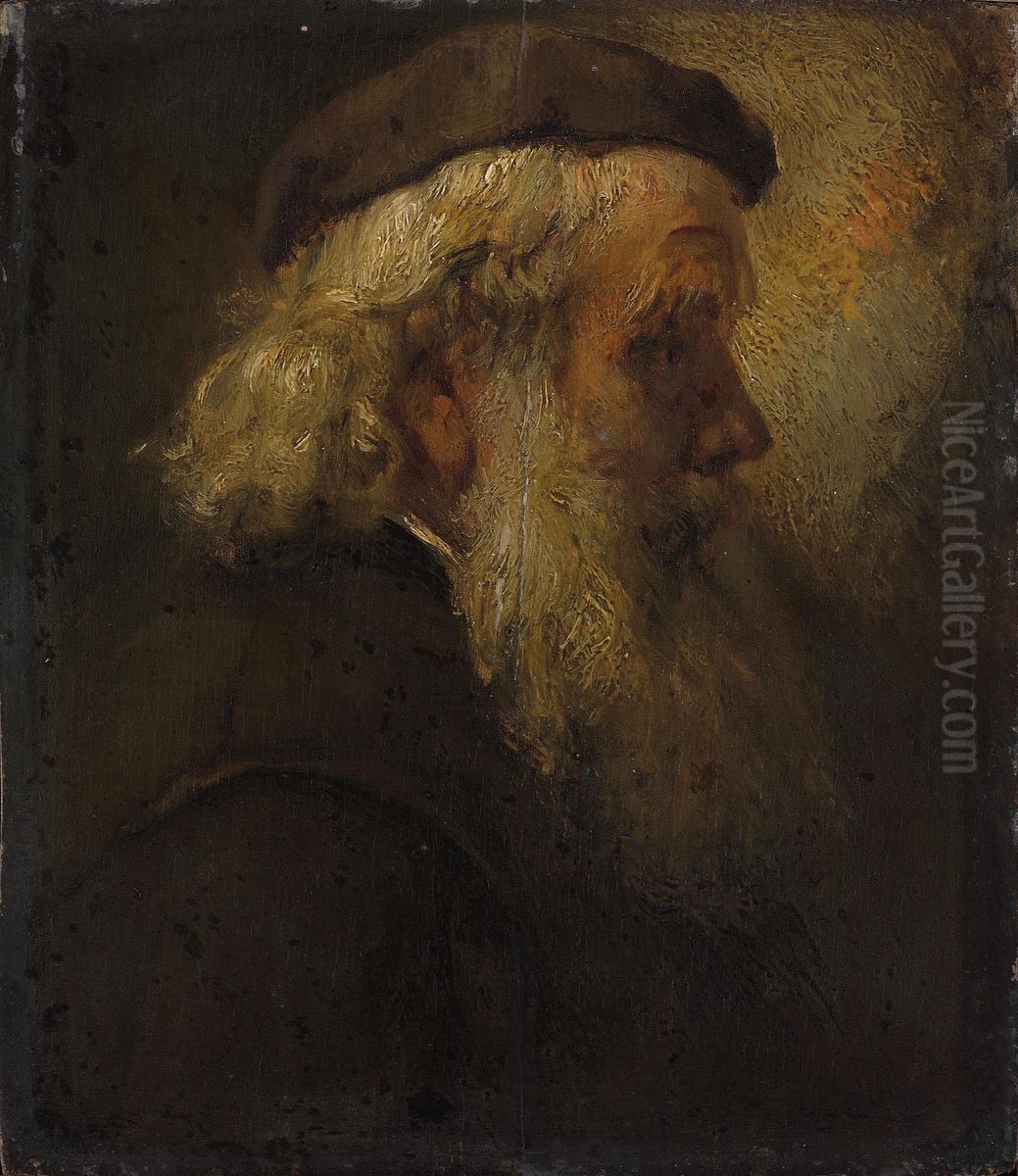 Head of a Bearded Old Man in Beret, seen in Profile Oil Painting by Rembrandt