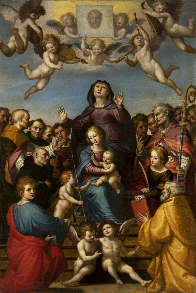 St. Anne with Virgin Mary and Child Jesus and saints in adoration Oil Painting by Fra Bartolomeo