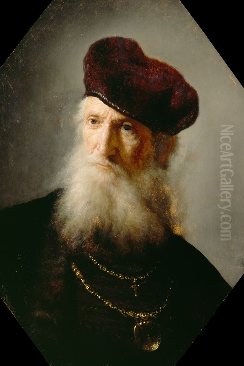 Bust of a Bearded Old Man Oil Painting by Rembrandt