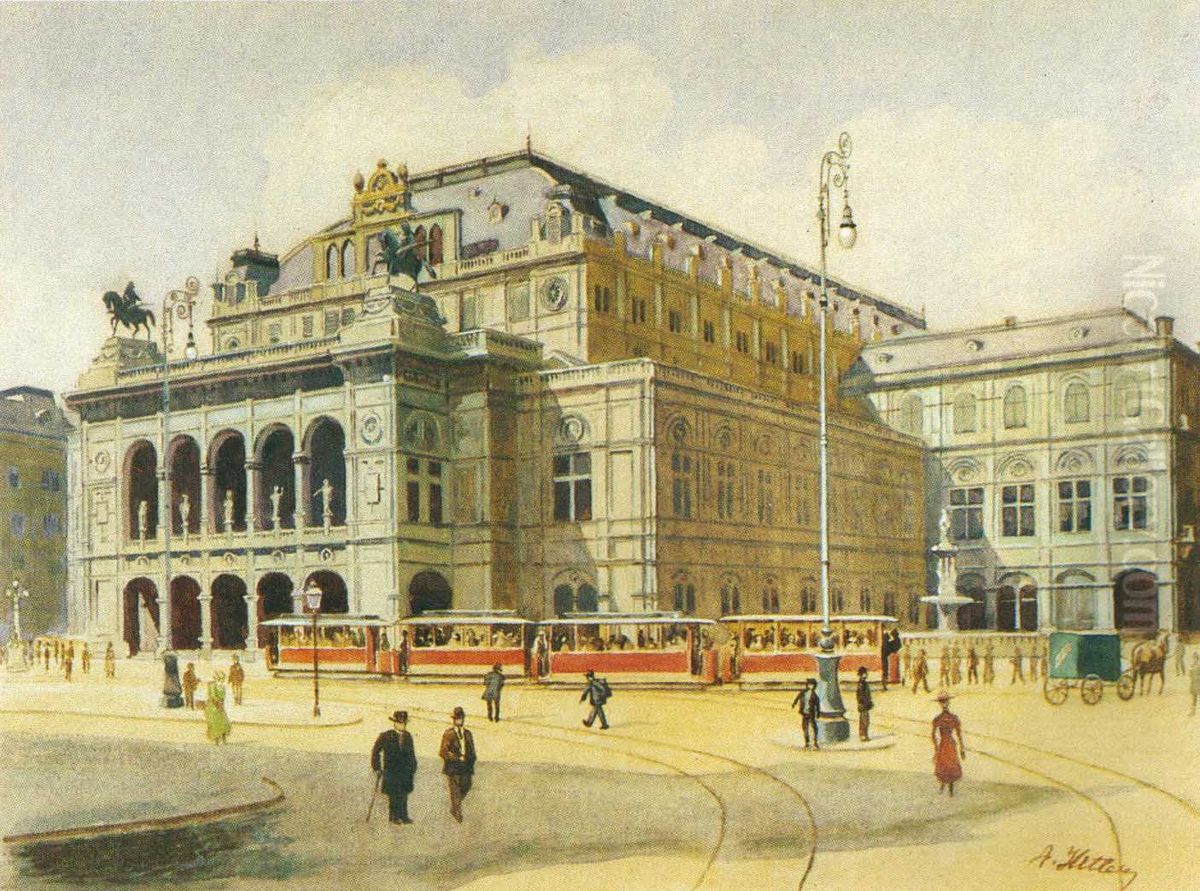 Vienna State Opera Oil Painting by Adolf Hitler