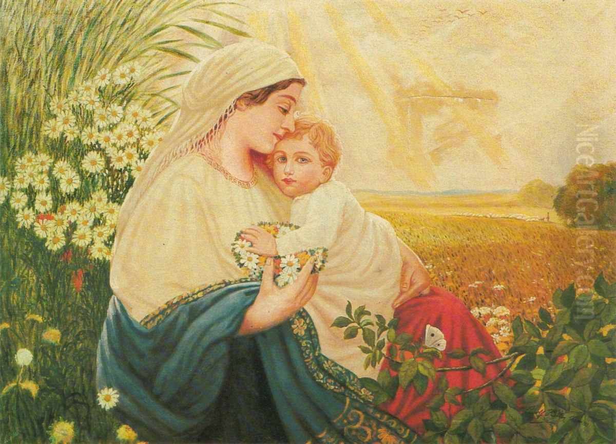 Mother Mary with the Holy Child Jesus Christ Oil Painting by Adolf Hitler