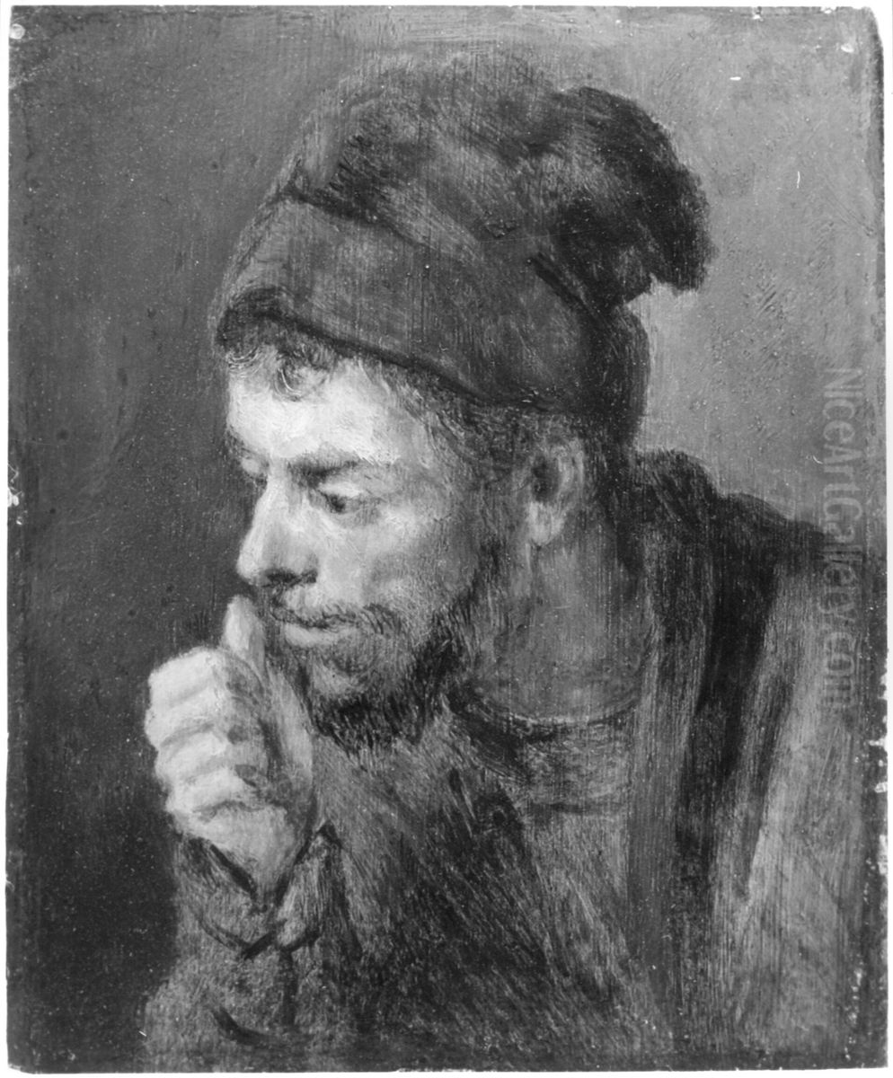 Man in a Beret looking Left showing a Fist (other version of Q21866316) Oil Painting by Rembrandt