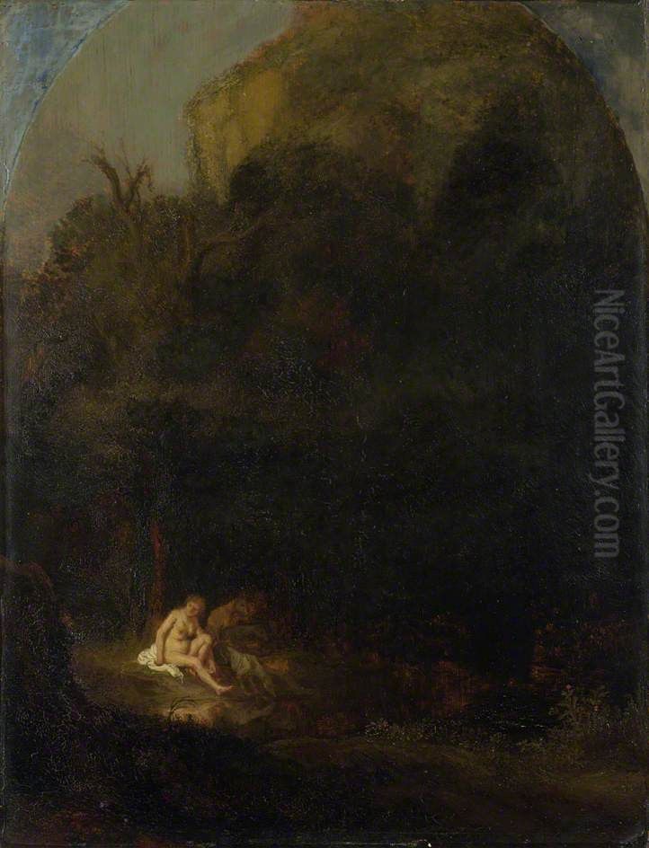 Diana Bathing in a Landscape Oil Painting by Rembrandt