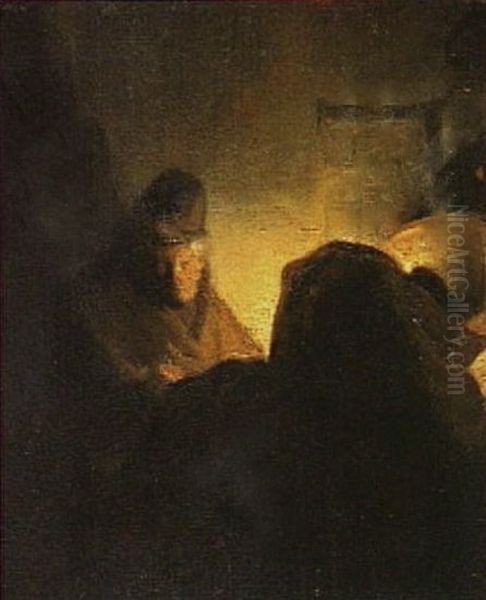 A man writing by candlelight Oil Painting by Rembrandt