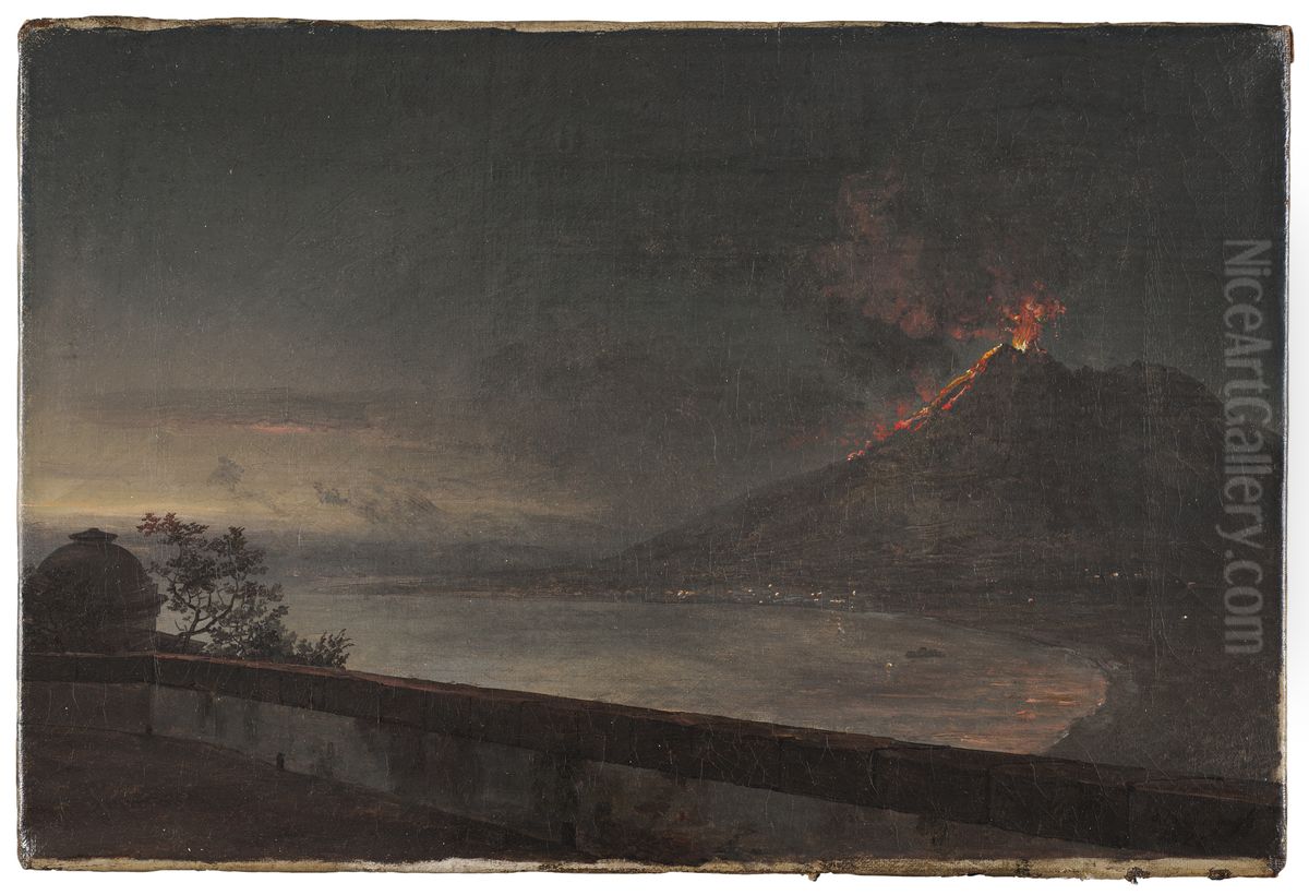 Utsikt mot Vesuvius fran Villa Quisisana Oil Painting by Johan Wilhelm Ludwig Dahl