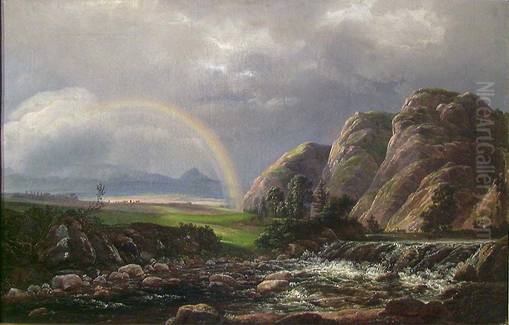 Landscape with rainbow, Plauenscher Grund Oil Painting by Johan Wilhelm Ludwig Dahl