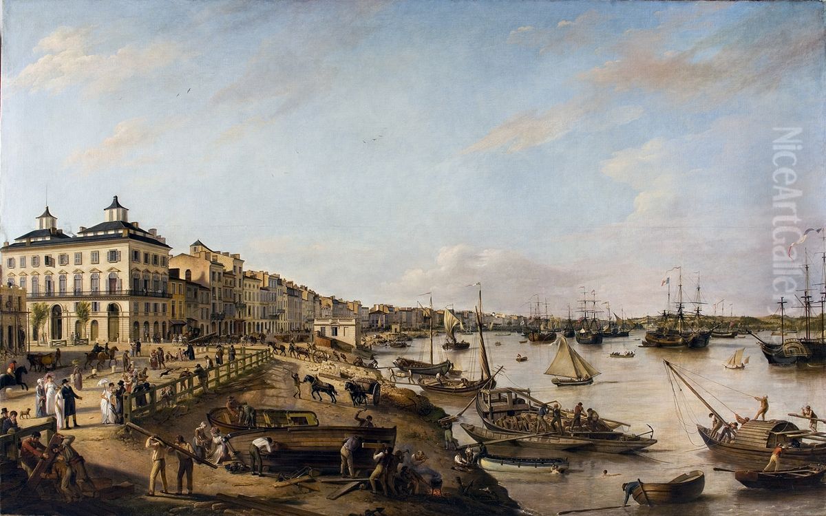 Vue d'une partie du port et des quais de Bordeaux dits des Chartrons et de Bacalan Oil Painting by Pierre Lacour the Elder
