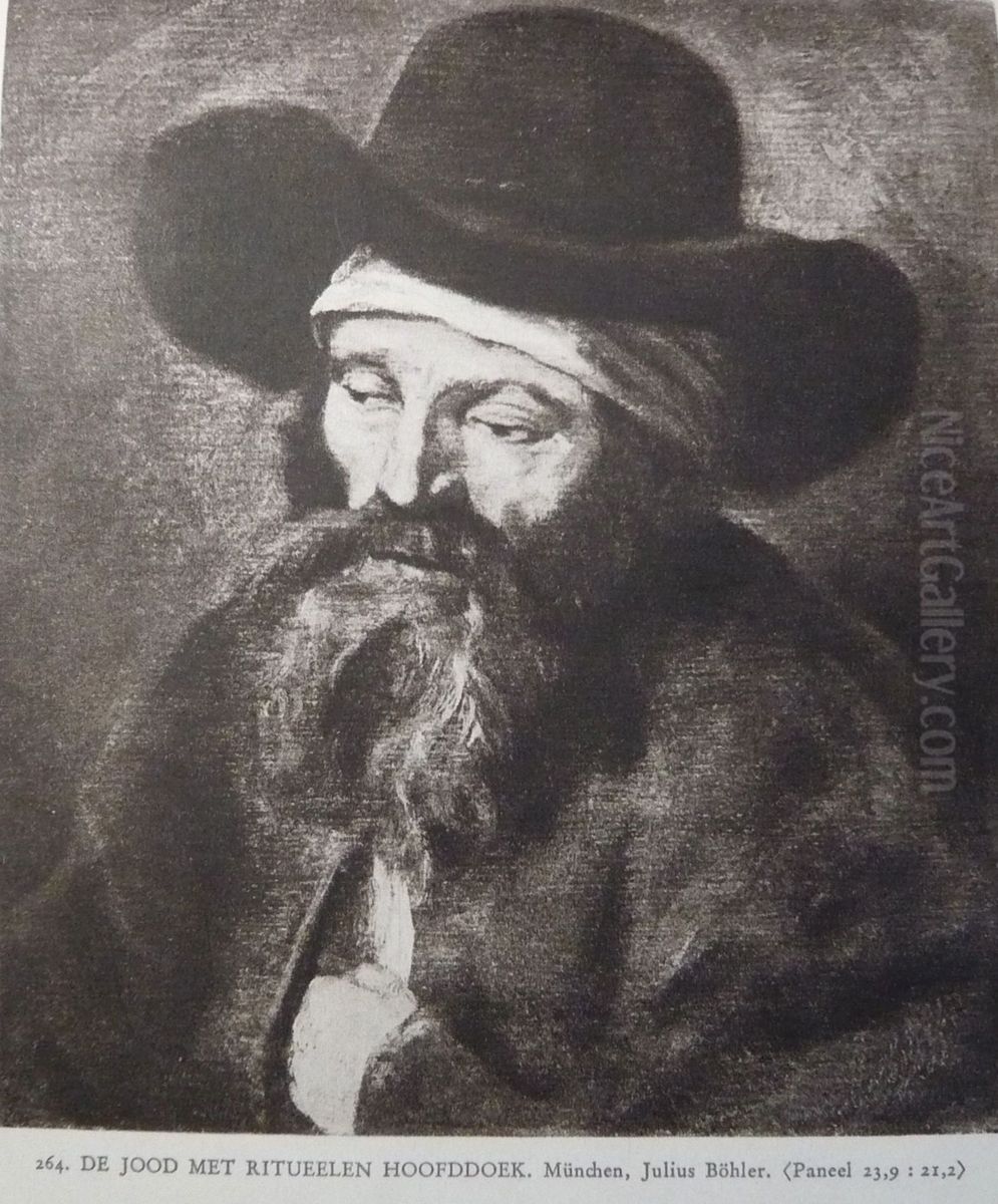 Half-length portrait of a man with beard and headscarf under his hat Oil Painting by Rembrandt