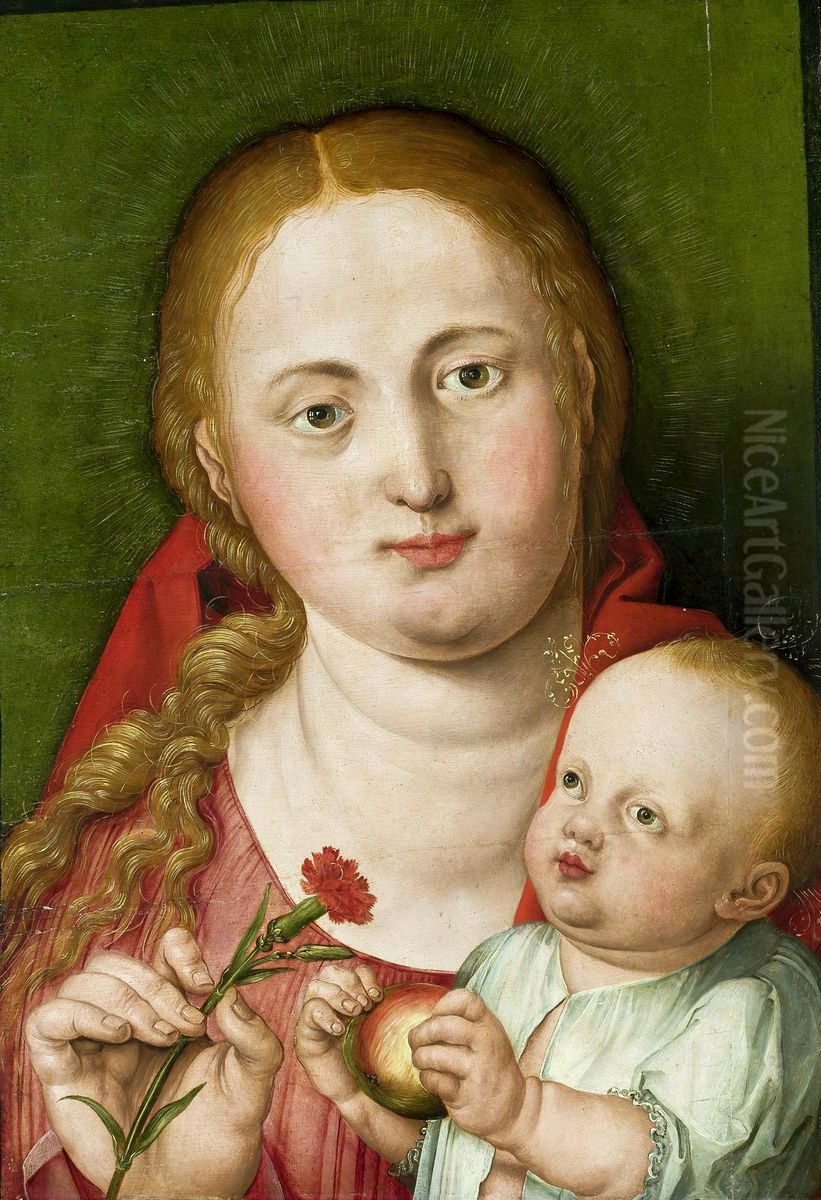 Madonna with Child Jesus and a carnation Oil Painting by Hans Springinklee