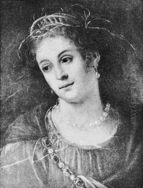 Head of a woman. Oil Painting by Alessandro Bonvicino (Moretto da Brescia)