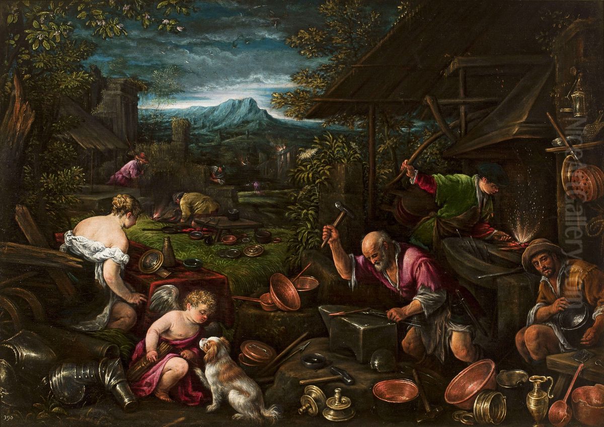 Forge of Vulcan Oil Painting by Francesco Bassano the Younger