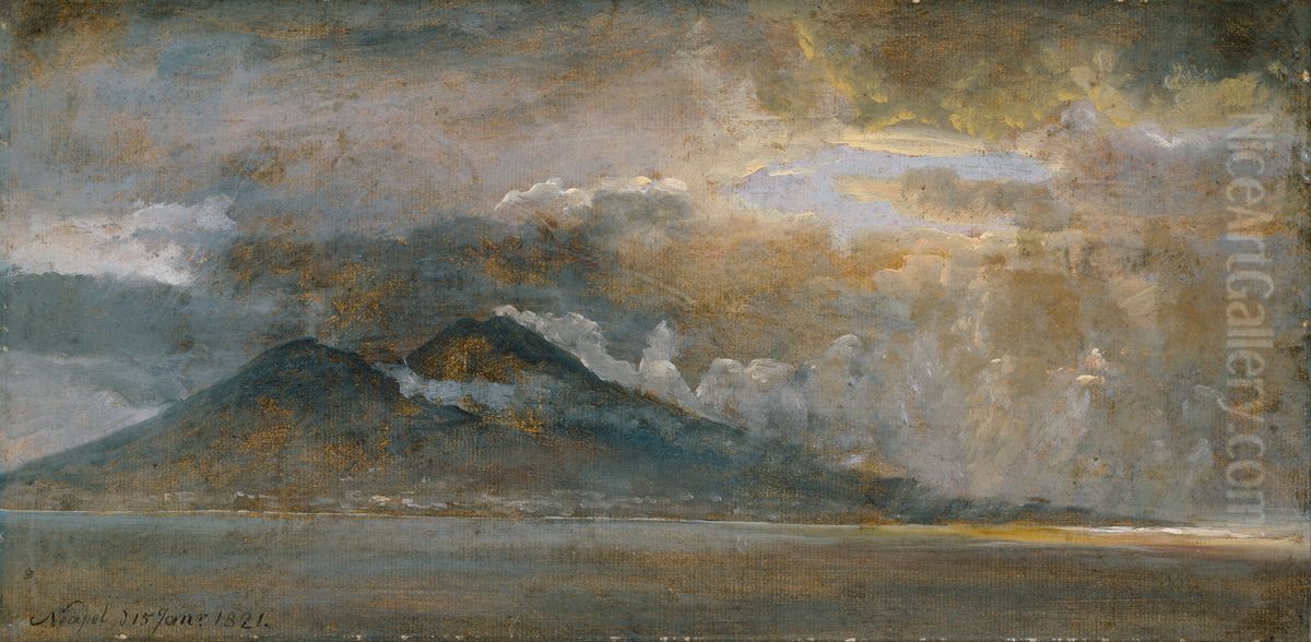 The Bay of Naples with Vesuvius Oil Painting by Johan Wilhelm Ludwig Dahl