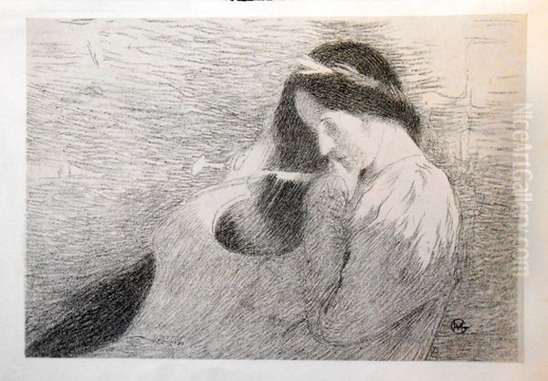 Femme jouant de la lyre Oil Painting by Henri-Jean Guillaume Martin