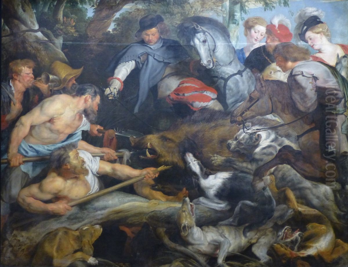 The Boar Hunt Oil Painting by (studio of) Rubens, Peter Paul