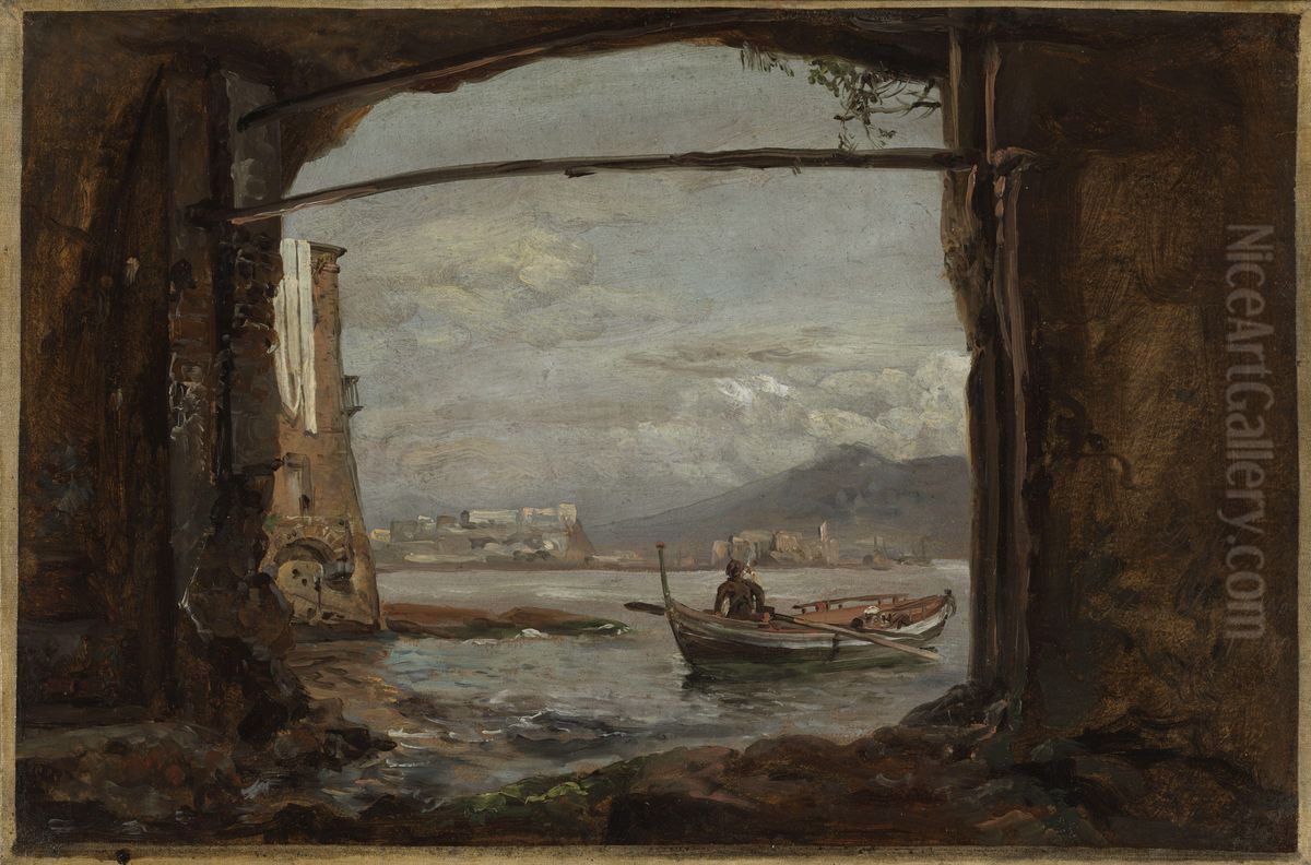 View from a grotto near Posillipo Oil Painting by Johan Wilhelm Ludwig Dahl