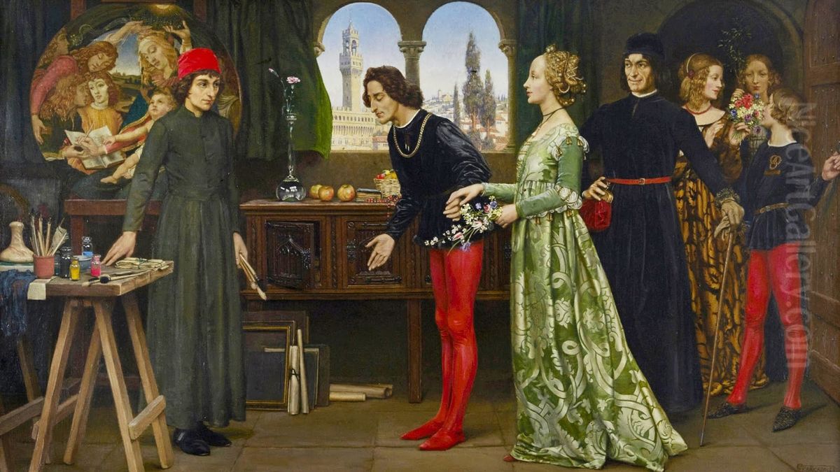 The first visit of Simonetta presented by Giulio and Lorenzo de Medici Oil Painting by Eleanor Fortescue-Brickdale