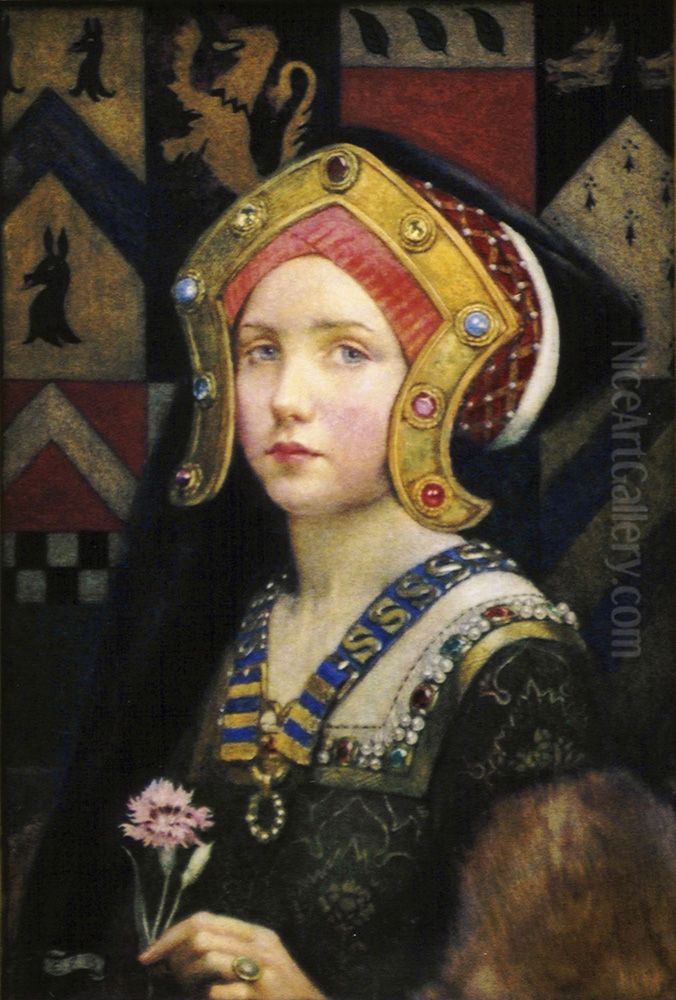 Head of a tudor girl Oil Painting by Eleanor Fortescue-Brickdale