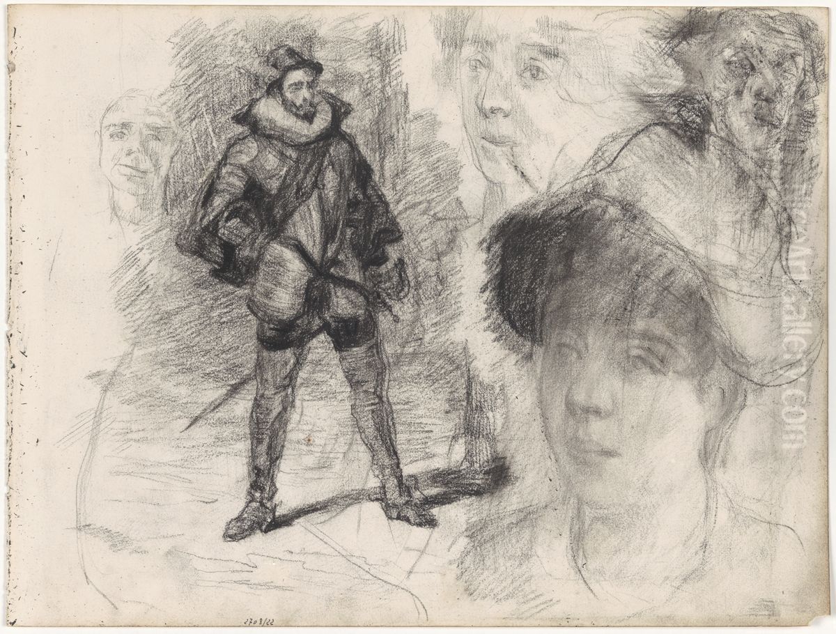 Don Quichotte en 4 gezichten Oil Painting by James Ensor