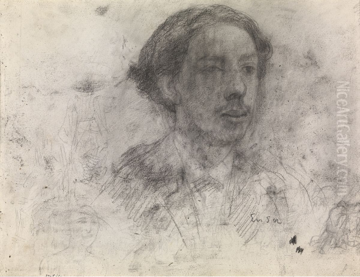 Self Portrait Oil Painting by James Ensor