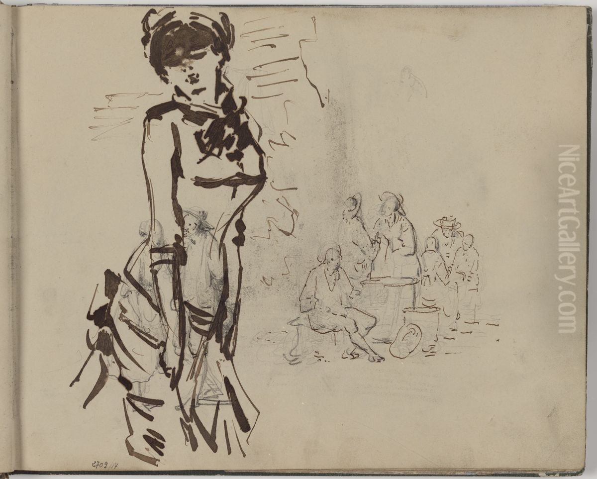 Femme et scene de taverne Oil Painting by James Ensor