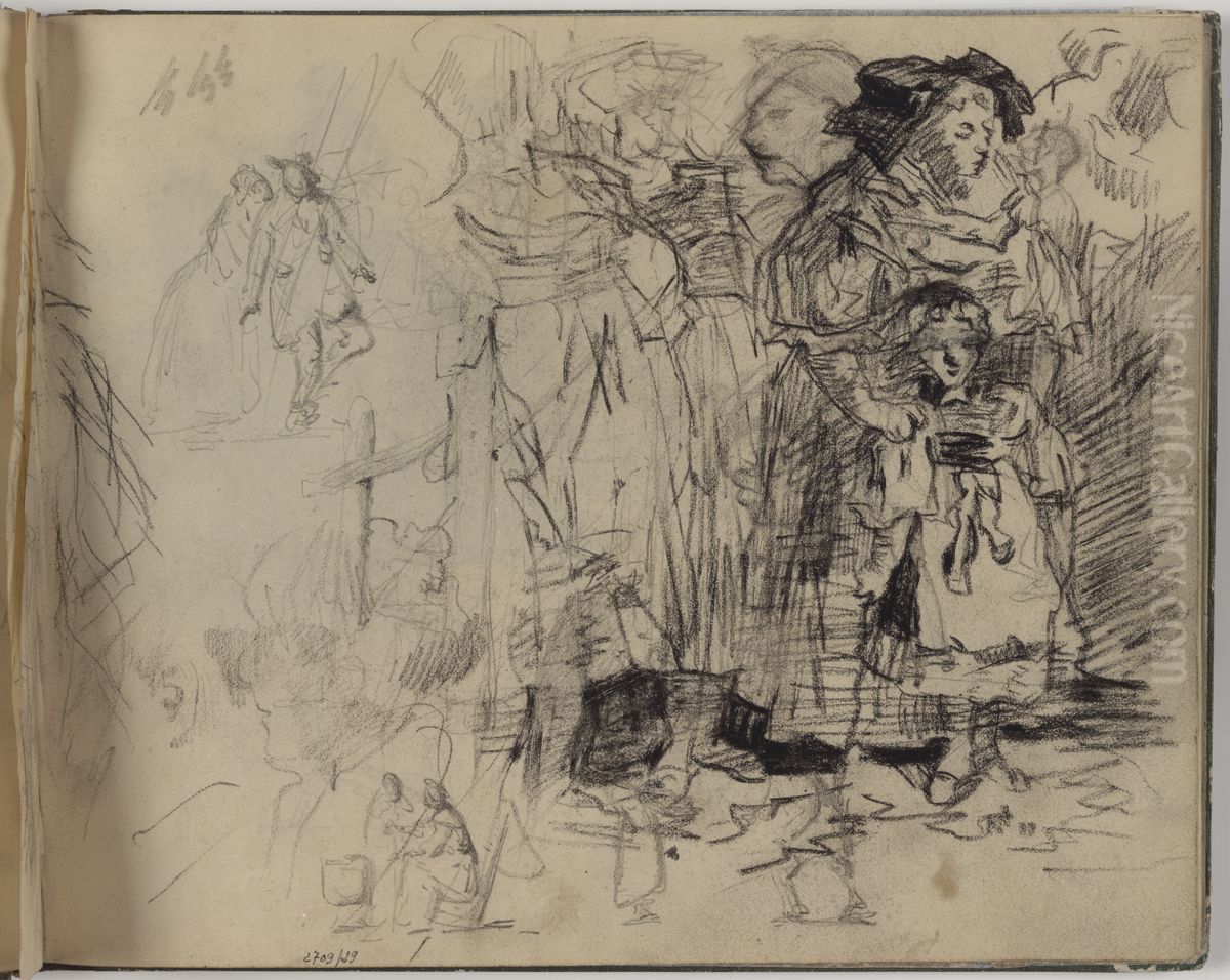 Vrouw met kind, zittend en staand paar Oil Painting by James Ensor