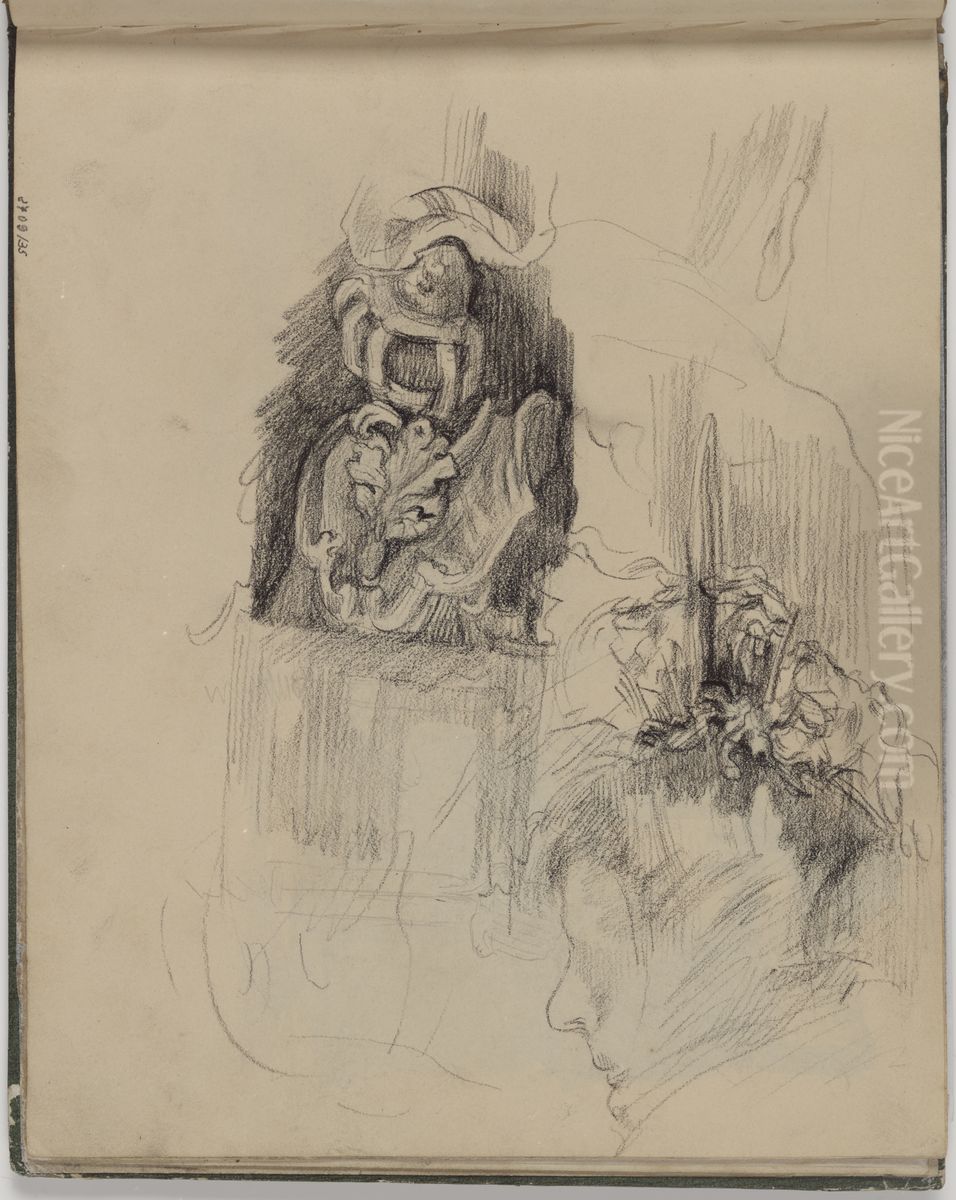 Twee figuren en ornament Oil Painting by James Ensor