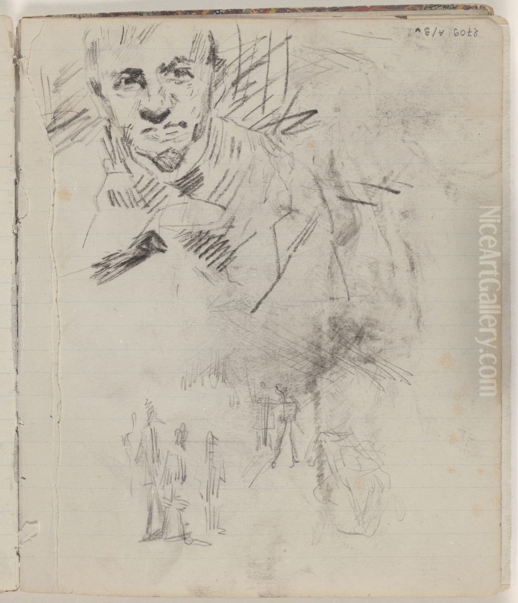 Lezende man en hoofden Oil Painting by James Ensor