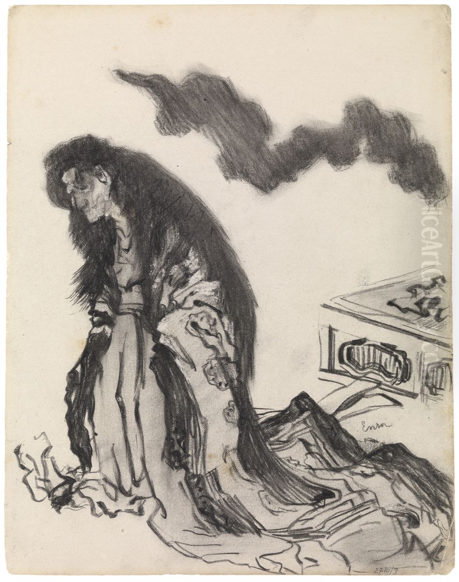 Chinoiserie, een oude vrouw Oil Painting by James Ensor