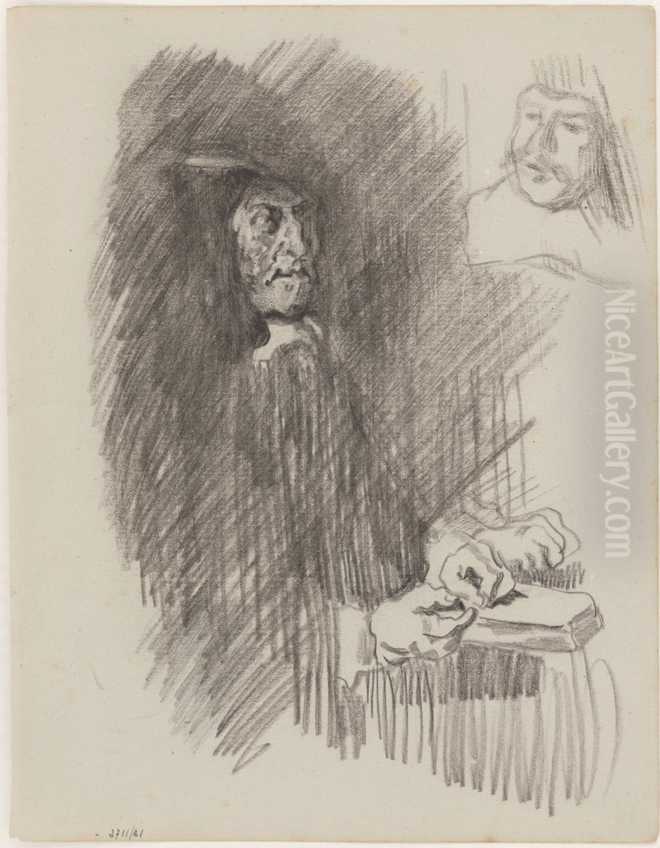 De regenten van het Oudemannenhuis in Haarlem. Twee figuren Oil Painting by James Ensor