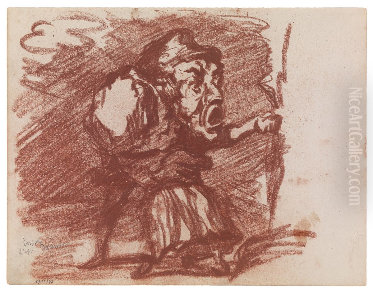 Copy after Honore Daumier Oil Painting by James Ensor