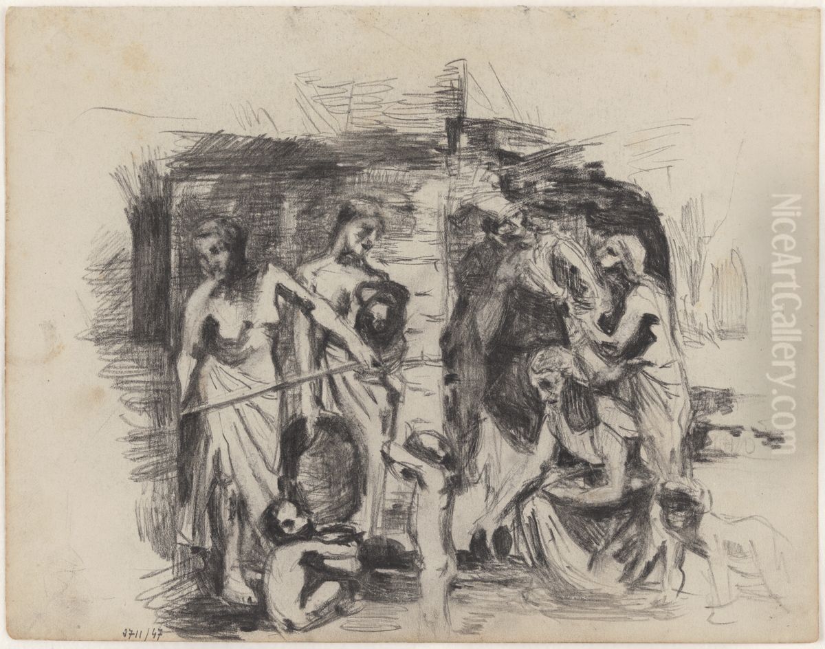 Jonge Picardiers bij een oefening met lansen Oil Painting by James Ensor