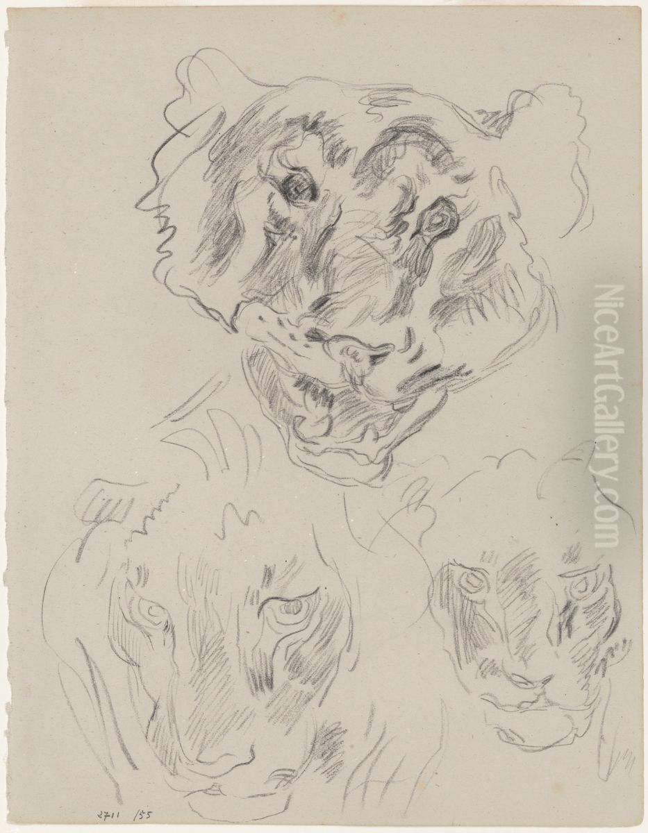 Drie koppen van wilde dieren Oil Painting by James Ensor