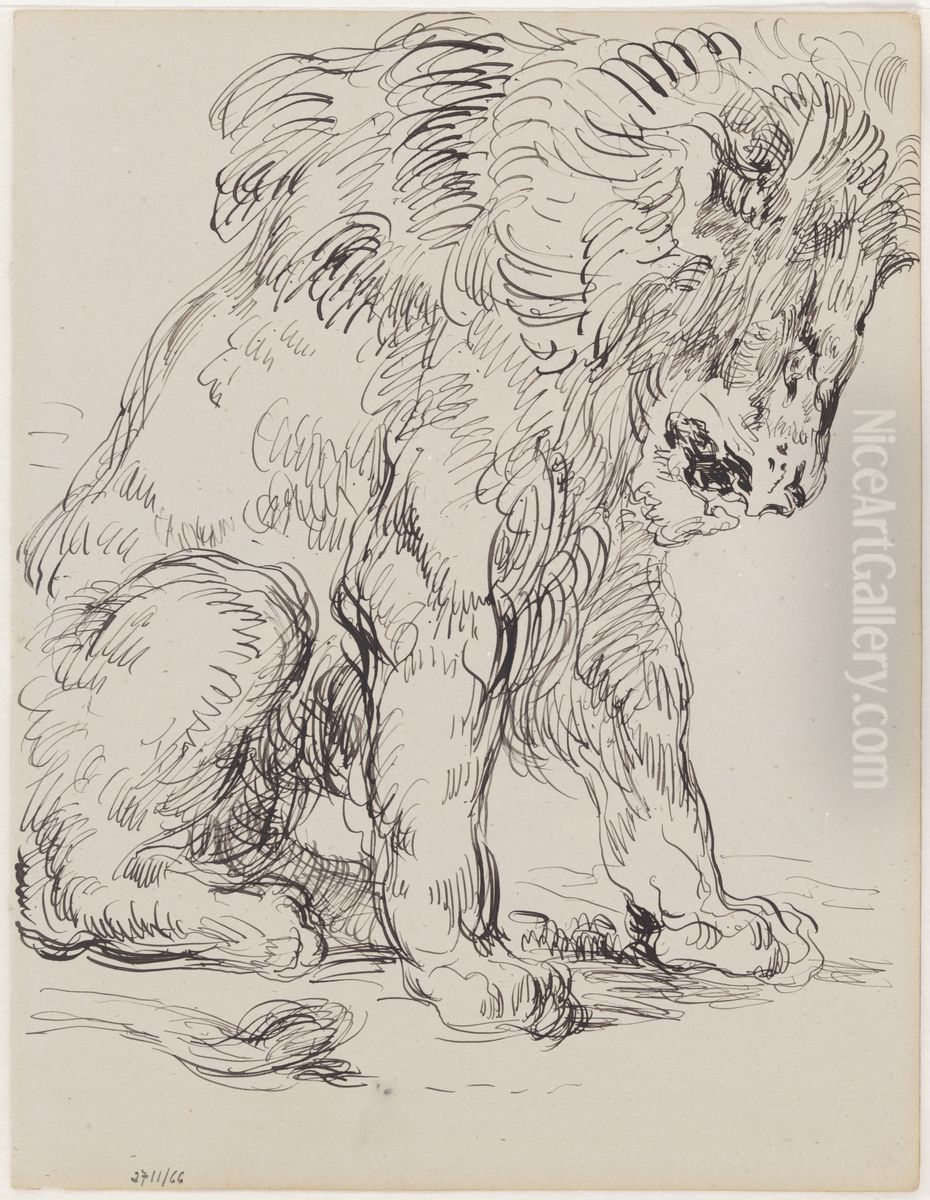 Leeuw en schildpad Oil Painting by James Ensor