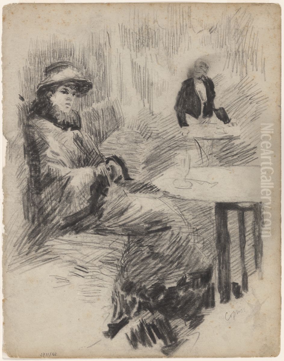 Dame aan cafetafel Oil Painting by James Ensor