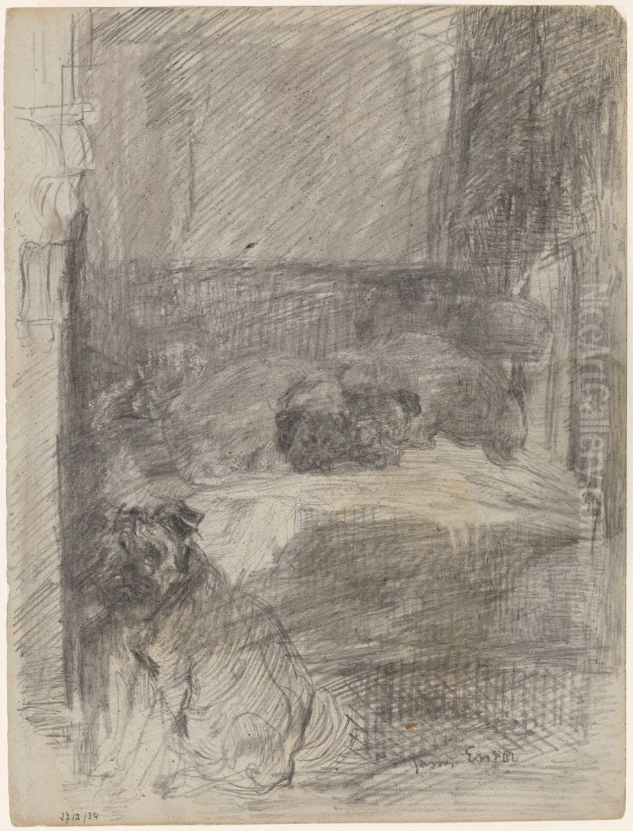 Drie honden Oil Painting by James Ensor