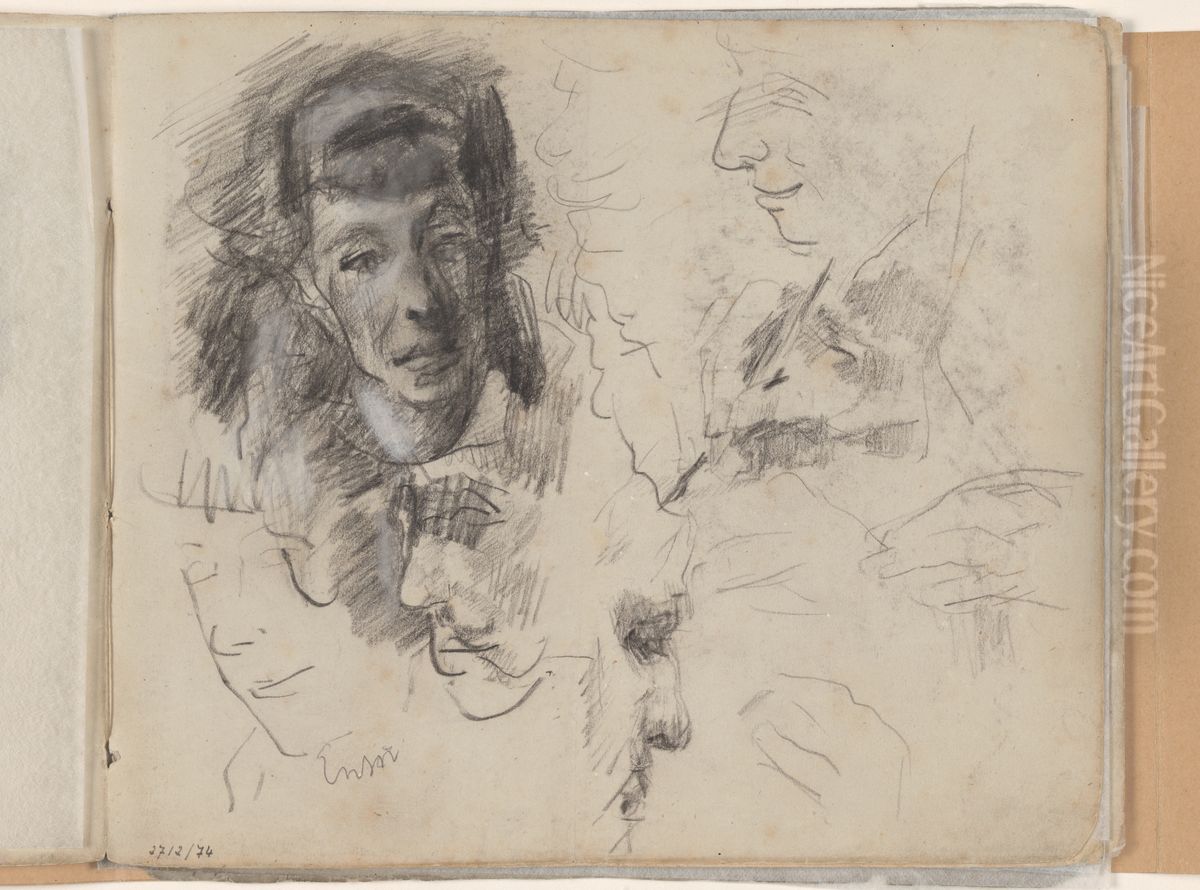 Studie van handen en hoofden Oil Painting by James Ensor