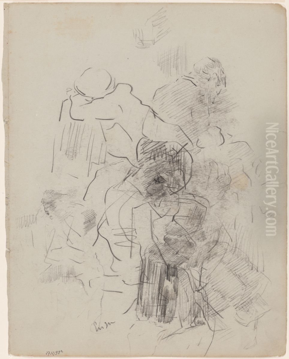 Voorovergebogen figuren Oil Painting by James Ensor