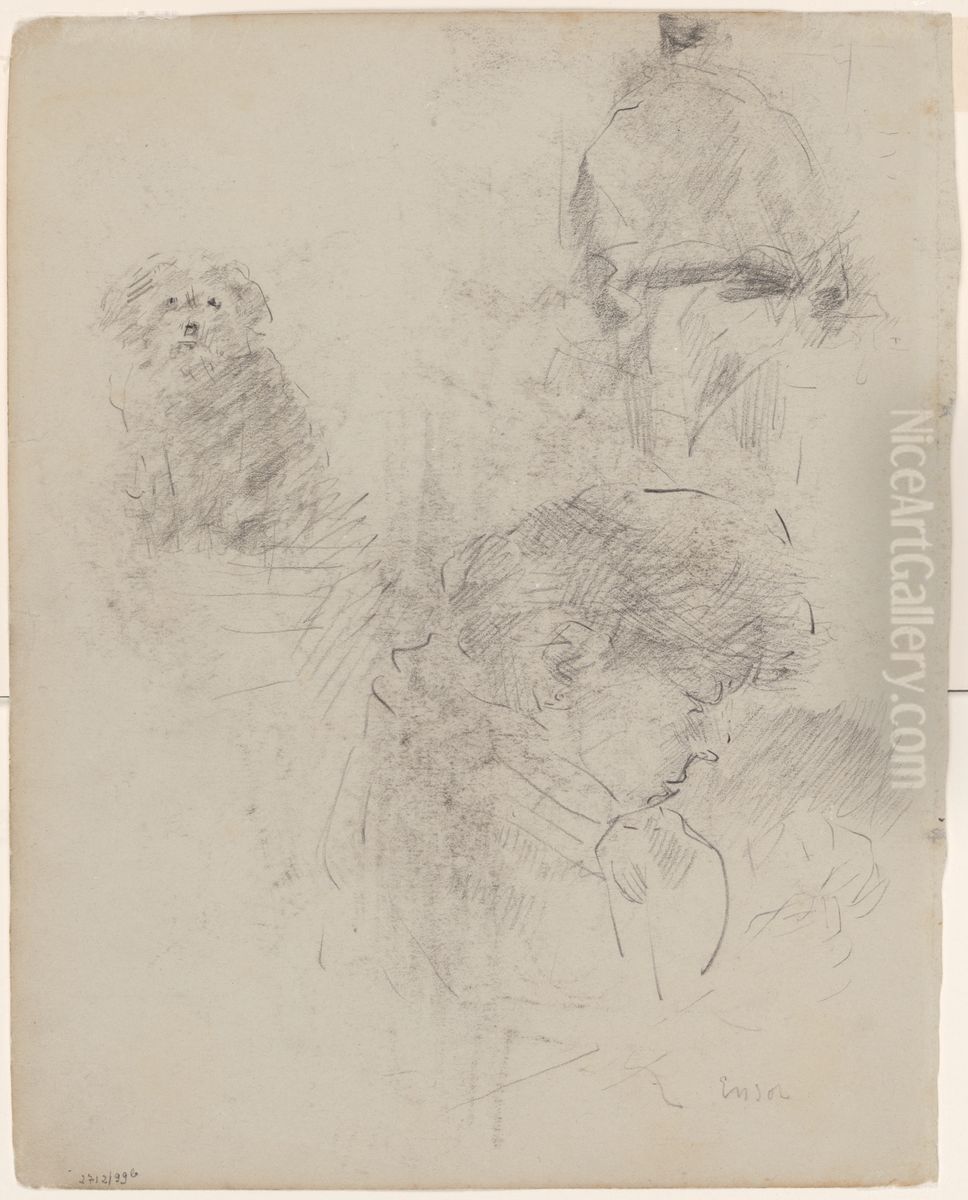 Breiende vrouw en hondje Oil Painting by James Ensor